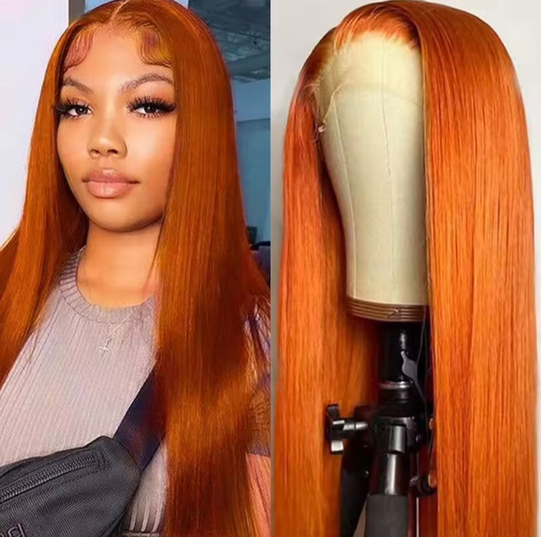 Straight 13*4 Lace Front Wig Human Ginger Orange