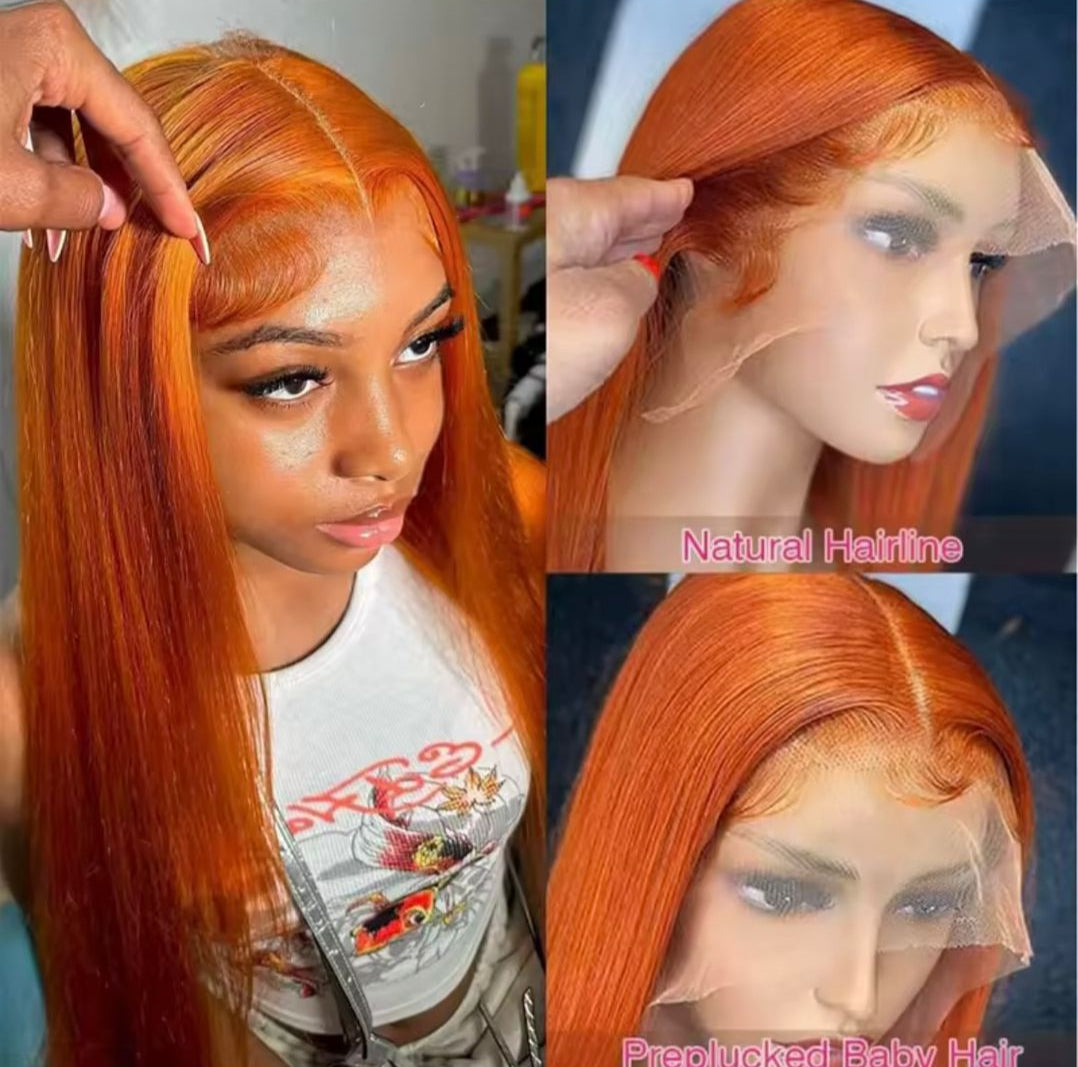 Straight 13*4 Lace Front Wig Human Ginger Orange